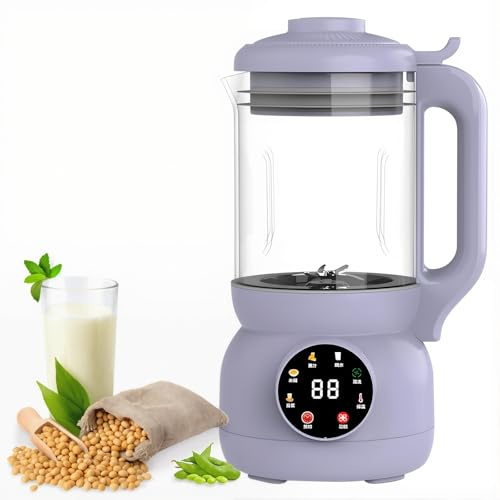 Nut Milk Maker Machine 1000ml, 7-in-1 Glass Plant Based Soy Milk Machine with 10 Blades, One Button Start, 12 Hour Smart Reservation, Plant Milk Maker for Home Use Purple