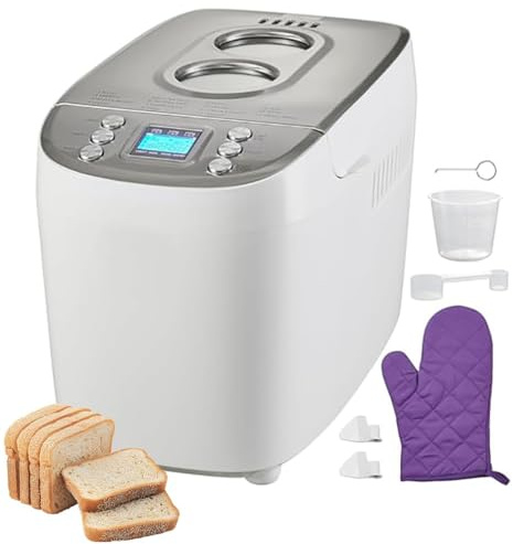 Electric Bread Maker, Programmable Digital Machine with 15 Hour Timer, Nonstick Ceramic Pan for Gluten Free Dough, Automatic Bread Maker