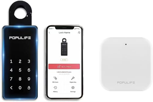 Populife WiFi-Schlüsseltresor mit Gateway, Fernsteuerung für Smart Schlüsselbox, Drahtloses Schlüsselsafe für den Außenbereich, Wandmontierung und Türgriffmontage, IP66 Wasserdicht