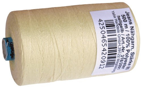 1 Stück Spule a. 500 m Jeans - Nähgarn, Jeansfaden hellgelb, Stärke 80, 100% Polyester, Nähmaschinen Garn Garne, 2091