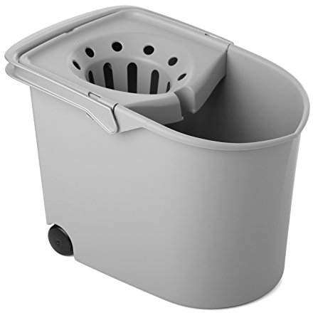 Tatay Cubo de Fregona con Ruedas, de PP, Libre de BPA, Escurridor por Presión, con Asas. Fabricado en España. Color Gris