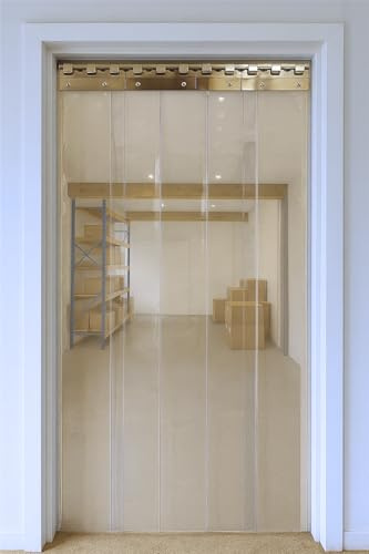 AirTech-UK PVC Strip Curtain Door Kit 1 x 2.3 meters Coldroom Warehouse Catering Vinyl Clear Plastic with 5 Strips (2mm Thick and 200mm Wide), Stainless Steel Rail and Clamps