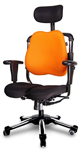 Harastuhl® - Orthopädischer Stuhl - Zen- natürliche S-Form unterstützt den gesamten Rücken - Gesundheits Bürostuhl - Office Chair - von 1,50m bis 1,95m - Druckentlastung der Bandscheiben (Orange)