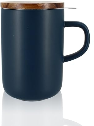 OGO LIVING – tisanière Juliet 475 ml – Idéale pour le thé et la tisane – Mug à thé en grès et couvercle en bois d’acacia - bleu - 7912015