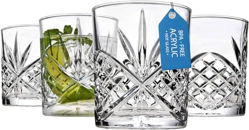 Godinger Old Fashioned Whiskey Glasses, Drinking Glasses, Shatterproof and Reusable Acrylic - Dublin Collection, Set of 4