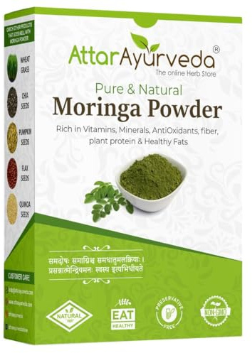 Attar Ayurveda Pure Moringa Leaf Powder 100% Pure and Natural No Chemical or Preservative Highly Essential Nutrients Vegan Friendly 200gm