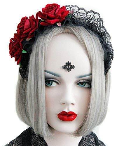 Flower Crown Stirnband Rose Kopfschmuck für Damen Blumen Kopfschmuck Festival Maid Gothic Haarband Black Lace Hair Hoop für Halloween Kostüm Accessoire Cosplay Festival Vintage Fancy Decor