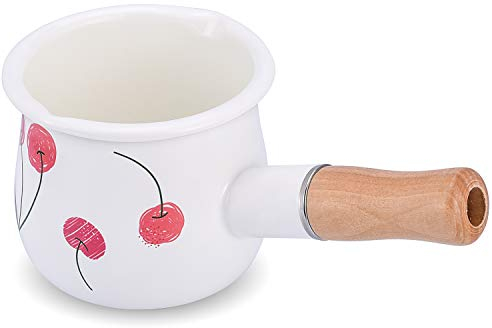 YumCute Home Enamel Milk Pan, Mini Butter Warmer 4 Inch 17 Oz Milk Pot Enamel Sauce Pan Milk Warmer Pot Small Cookware