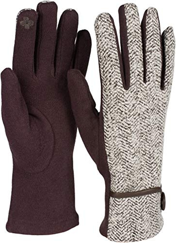 styleBREAKER Damen Touchscreen Handschuhe Fischgrät | Wärmendes Fleece-Innenfutter, Zierknopf-Detail, leitfähige Fasern am Zeigefinger, elastische Passform (16-21 cm Umfang).
