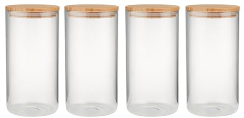 BUTLERS 4er-Set Vorratsglas 2,3l aus Borosilikatglas -WOODLOCK- Vorratsbehälter Set für die Küche, Glasdose mit Deckel | Vorratsdosen zur Aufbewahrung von Pasta, Kaffee, Tee, Müsli