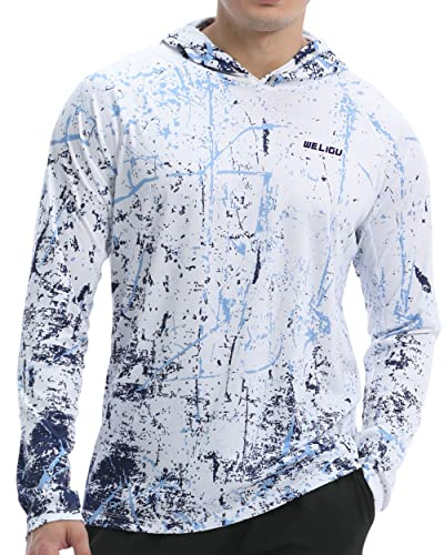 Men's UPF 50+ Sun Protection Hoodie Shirt Long Sleeve SPF Fishing Outdoor UV Hiking Shirts Lightweight White XX-Large