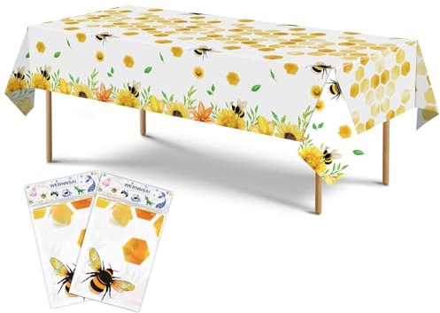 WERNNSAI Bienen Party Tischdecke - 2 Stücke 137 x 274cm Bienen Geburtstags Partyzubehör für Kinder Mädchen Baby Dusche Bienen Thema Party Dekoration Große Bedruckte Tischdecke