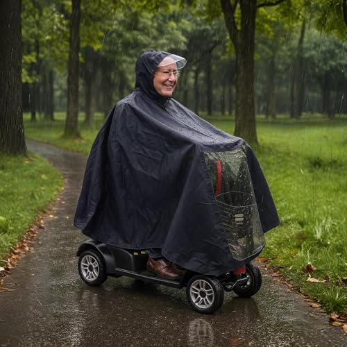 SunMelt Elderly Mobility Scooter Poncho, Wheelchair Rain Cape Cover Bicycle Protective Coat for Snow Dust Sleet Resistance, 64 In x 69 In