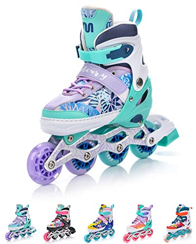 Meteor Youth Kids Junior Roller Skates Adjustable Roller Skates for Boys Girls 5 Sizes (S, Blueberry 4w1)