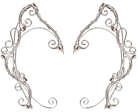 USHOBE 1 Paar Elf Ohrmanschetten für Frauen Handgefertigtes Clip- auf Elfenmanschette Wrap Ohrringe Perlenperlen Flügel Ohrring Non Piercing Ohrclip für Fairy Halloween Kostüm Cosplay
