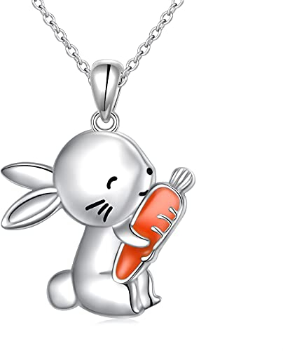 Bunny Carrot Halskette für Damen Tierschmuck 925 Sterling Silber Kaninchen Anhänger für Mädchen Geburtstag Ostern Geschenke