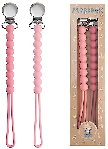 Pacifier Clips Baby Girls - MORIBOX Paci Clip Soothe Baby Binky Holder for Shower Birthday Gift 2 Pack