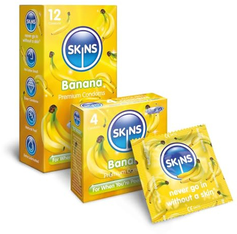 Premium Skins Kondome mit Bananengeschmack Big Box – Ultradünne aromatisierte Kondome für Oral- und Geschlechtsverkehr – Kondome mit extra aromatisiertem Gleitmittel für extra Vergnügen – 100 Stück