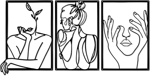 YiYa 3 Packung Schwarzem Wanddekoration aus Metall, Minimalistische Wanddekoration kunst, moderne abstrakte weibliche Körper dekoration für Schlafzimmer Wohnzimmer Badezimmer Balkon Galerie