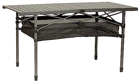 Lippert Camping Dining Table, Slatted Aluminum Tabletop, Foldable Design, Heavy-Duty Steel Legs, Powder-Coated Protection, Mesh Storage Shelf, 80-lb. Capacity, Carrying Bag - 2022122524