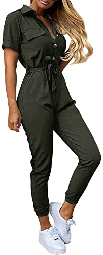Damen Jumpsuit Sommer Kurz Hosenanzug Romper,Arbeitshose Kniepolster,Jumpsuit Langarm,Sommerkleider Gr 48,Overall Festlich Damen,Arbeitshose Tischler,Ganzkörper Overall Damen