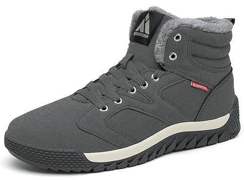 Mishansha Chaussures d'hiver Chaudes pour Hommes Confortables Imperméables Bottes de Neige Flexibles Chaussures de Neige Classiques Camping Randonnée Extérieur, Gris 39