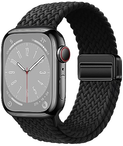 QOKNUL Nylon Sport Loop Watch Bands Compatible with Apple Band Ultra 2 49mm 45mm 44mm 42mm 41mm 40mm 38mm, Soft Braided Woven Magnetic Clasp Strap for iWatch Series 9/8/7/6/5/4/3/2/1/SE, Black