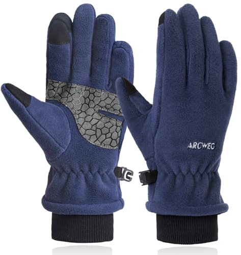 Arcweg Fleece Handschuhe Kinder Warm Winter Kinder Polar Fahrradhandschuhe Wasserdicht Fingerhandschuhe Winddicht Fäustlinge für Jungen und Mädchen Outdoor Sport Wandern Laufen Blau S-M(5-6 Jahre)
