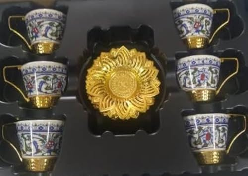 Mr Zoni Espresso Turkish Coffee Cups with Metal Holders and Saucers Set (Silver)