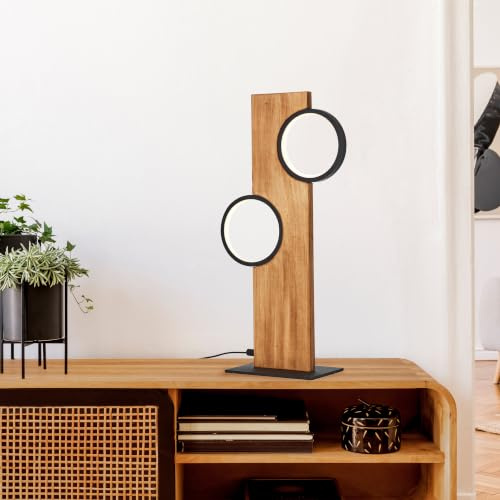 Lightbox LED Tischlampe Holz, 50x25x12 cm, Kabelschalter Lampe | Wohnzimmerlampe mit Lichtkreisen, warmweißes Licht 3000 K, stilvoller Blickfang fürs Wohnzimmer
