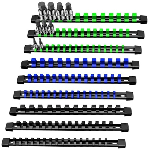 VORXEON 9PCS ABS Socket Organizer Kit wit 3 Specifications 1/4 3/8 1/2 | Heavy-Duty ABS Plastic Composition,Adaptable End Cap Design,Effortless Storage,Ample Capacity,Universal Compatibility