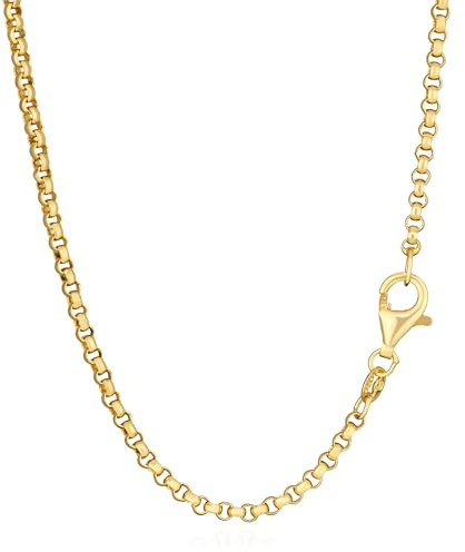 NKlaus Ärtkedjor rund i 925 silver guldpläterad i silver, 42 cm, 45 cm, 50 cm, 2,1 mm bredd – snygg variation för ditt utseende, Guld