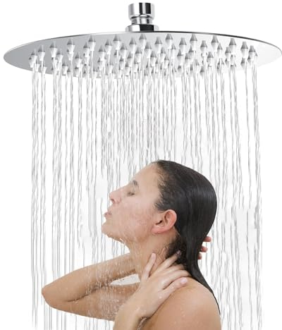 Soffione Doccia 8 Pollici, Doccia Fisso Rotondo, Soffione per Doccia in Inox 304, Testa Doccia Regolabile 360°, Può essere installato a parete o a soffitto 20CM