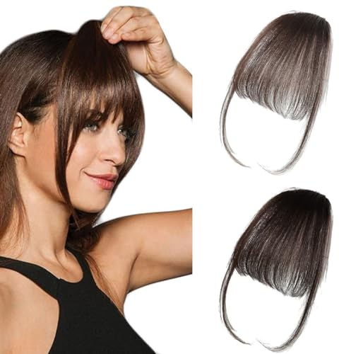 2 Piezas de Flequillos Postizos con Clip de Extensiones de Color Natural Marrón Claro y Oscuro para Niñas y Mujeres. ¡Consigue un look más fresco y juvenil!