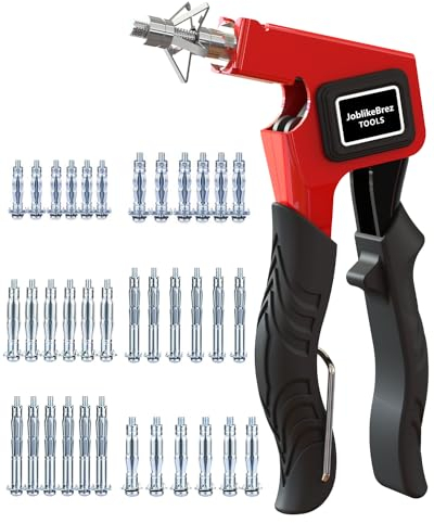 JoblikeBrez Set di montaggio per cavità, set di tasselli per cavità con pinza di montaggio e 36 tasselli in metallo, viti in 6 misure, perfetto con pareti cave, cartongesso, truciolato/compensato