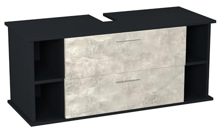 Garlivo GLA-120 - Mobile sottolavabo in cemento con cassetti, per il bagno, larghezza 120 cm, chiusura morbida, push-to-open/Tip-On, da appendere