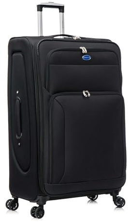 Aerostar Extra Large 32” Lightweight Softshell Expandable Suitcase, Integrated Combination Lock, 4 Wheels Check in Luggage for 30kg (Black, 162 litres)