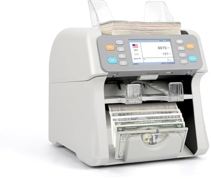 RIBAO MC-165 Two-Pocket Mixed Denomination Money Counter Machine, Value Counting, White Bill Counter Multi Currency, CIS/UV/MG/IR Counterfeit Detection for Business