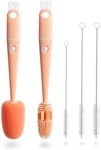 4 In 1 Bottle Brush Bottle Brushes for Cleaning Bottle Cleaner Water Bottle Cleaning Brush Silicone Bottle Brush 3 Suction Brushes of different sizes Suitable for Cleaning different cup types (pink)