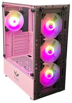 Nova Series C013 ATX Mid-Tower PC Gaming Case | Built-in RGB Lighting | Tempered Glass Front & Side Panels | 4 x 120mm RGB Fans Included | Fan Controller with Remote | (Pink)
