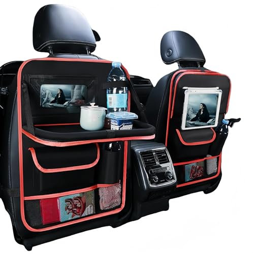 WFYBMB 2Artikel Auto Organizer für Mercedes Benz CLA, Sitzschutz Auto Rückenlehne, Große Aufbewahrung, Mit Tablet Fach, Car Indoor Dining Table, Kick Schutz,B-BlackRed