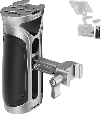 NEEWER Mango Lateral con Abrazadera NATO, Mango Lateral de Liberación Rápida con Rosca de 1/4'' y 3/8'', Zapata Fría, Ajuste Vertical de 5 cm, Compatible con Jaula para Cámara SmallRig, Plata, CA125