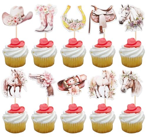 Xsstarmi Cupcake-Topper, Pferd, Geburtstagsdekorationen für Mädchen, Pferderennen, Party, Reitsport, Geburtstag, Babyparty, Party-Dekorationen, 40 Stück