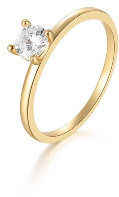 Whoiy Bandring Gold 585 Damen, Eheringe Verlobungsring 14k Echt Gold mit Moissanit Solitär Schlicht Trauring für Frauen Größe 53 (16.9)