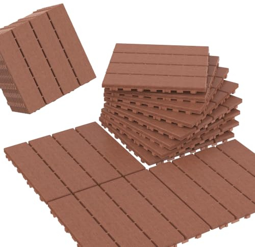 YRHome 22 piastrelle effetto legno, per balcone, 30 x 30 cm, resistenti alle intemperie, antiscivolo, 2 m², 22 piastrelle, effetto legno, per terrazze, balconi, marroni, verticali