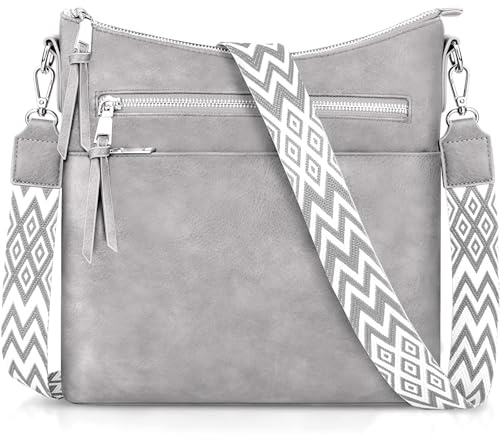 LUROON Umhängetasche Damen Mittelgroß, Leicht Leder Handtasche Damen Kleine mit Vielen Fächern Crossbody Bags Damenhandtasche mit Verstellbar Breitem Schultergurt
