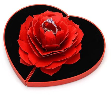 BYYLECL Heart Shape Jewelry Box, Rose Flower Ring Box Love Heart Ring Box for Ceremony/Proposal/Engagement/Wedding Jewelry Box Red