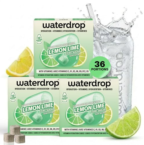 waterdrop® Lemon Lime - Mix Sabores de Frutas, 36 Pastillas Saborizantes Para Agua, Bebidas Sin Azúcar, Sabores Agua: LIMA - LIMÓN, Refresco Instantaneo, Sobres