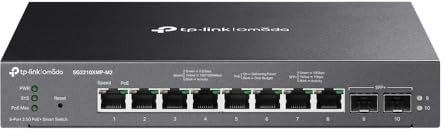 TP-Link SG2210XMP-M2 Smart Managed Switch, 8× 2.5G PoE+ Ports (160W), 2× 10G SFP+ Uplinks, Network PoE Switch, Fanless, Static Routing, Omada SDN, Cloud Management, Ethernet Splitter