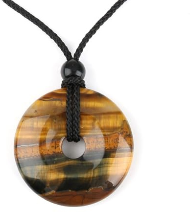 THKO Tigerauge, Donut Edelstein Anhänger Ø 30 mm mit Baumwollband Naturstein Halskette für Männer und Frauen eleganter Schmuck Anhänger aus echtem Tigerauge für besondere Anlässe